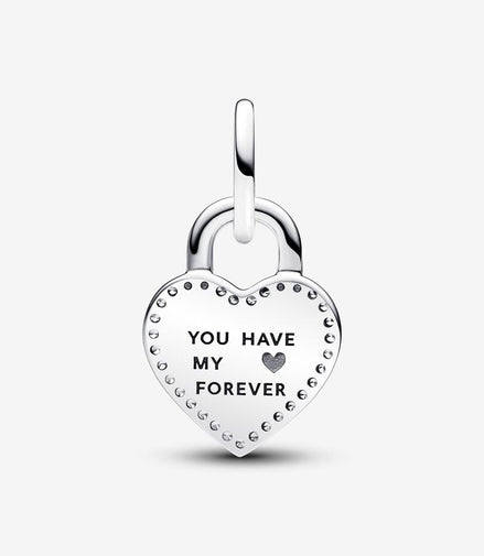 Pandora Moments Two-tone Twistable Heart Padlock Double Dangle Charm