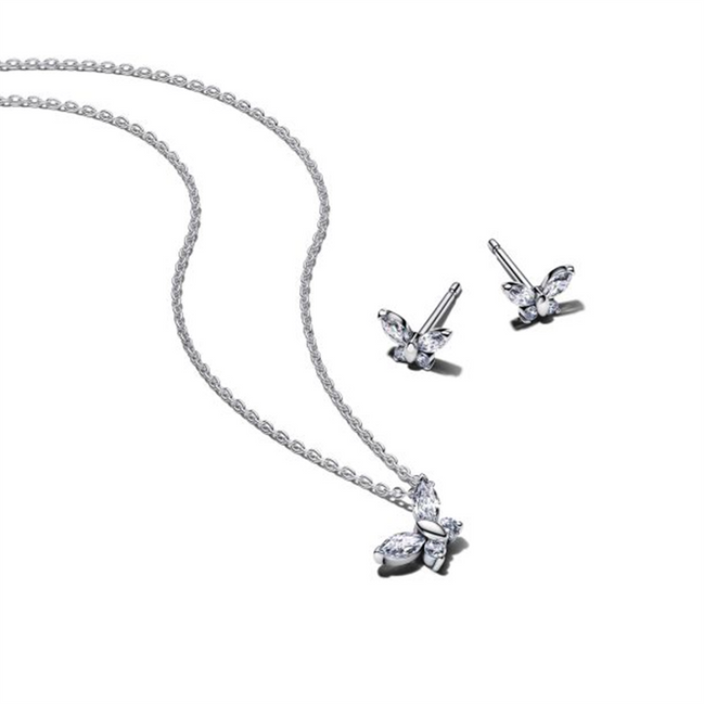 Pandora Sparkling Butterfly Stud Earrings and Pendant Necklace Gift Set