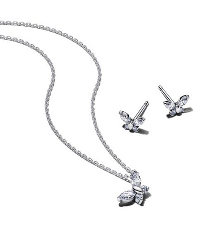 Pandora Sparkling Butterfly Stud Earrings and Pendant Necklace Gift Set