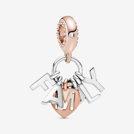 Pandora Moments Two-Tone "Family" Letters Dangle Charm