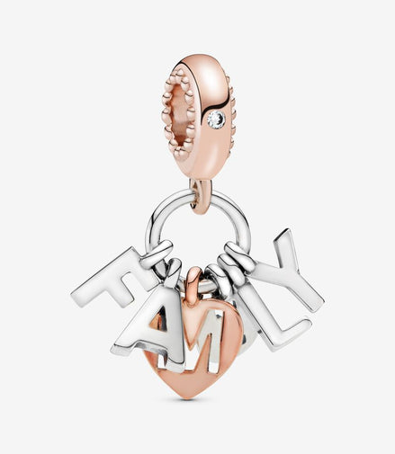 Pandora Moments Two-Tone "Family" Letters Dangle Charm