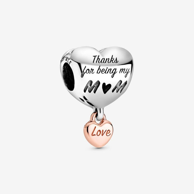 Pandora Moments Two-Tone "Thank You For Being My Mom" Heart Charm