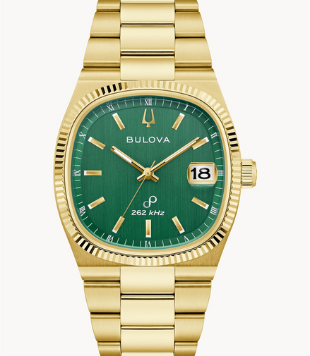 Bulova Super Seville Green Dial Gold Tone Bracelet Watch
