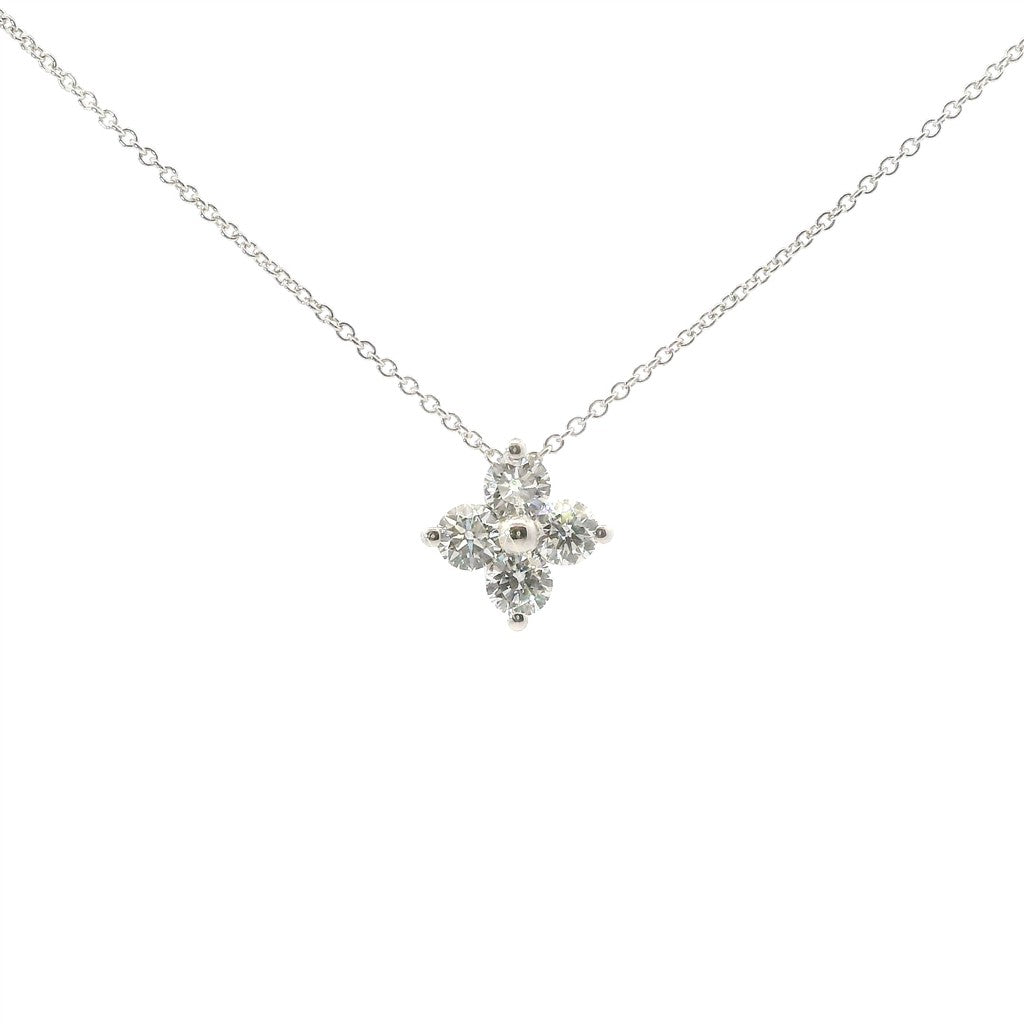 14K White Gold 1 CT Four Stone Cluster Pendant Necklace