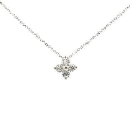 14K White Gold 1 CT Four Stone Cluster Pendant Necklace