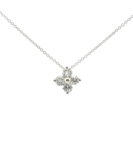 14K White Gold 1 CT Four Stone Cluster Pendant Necklace