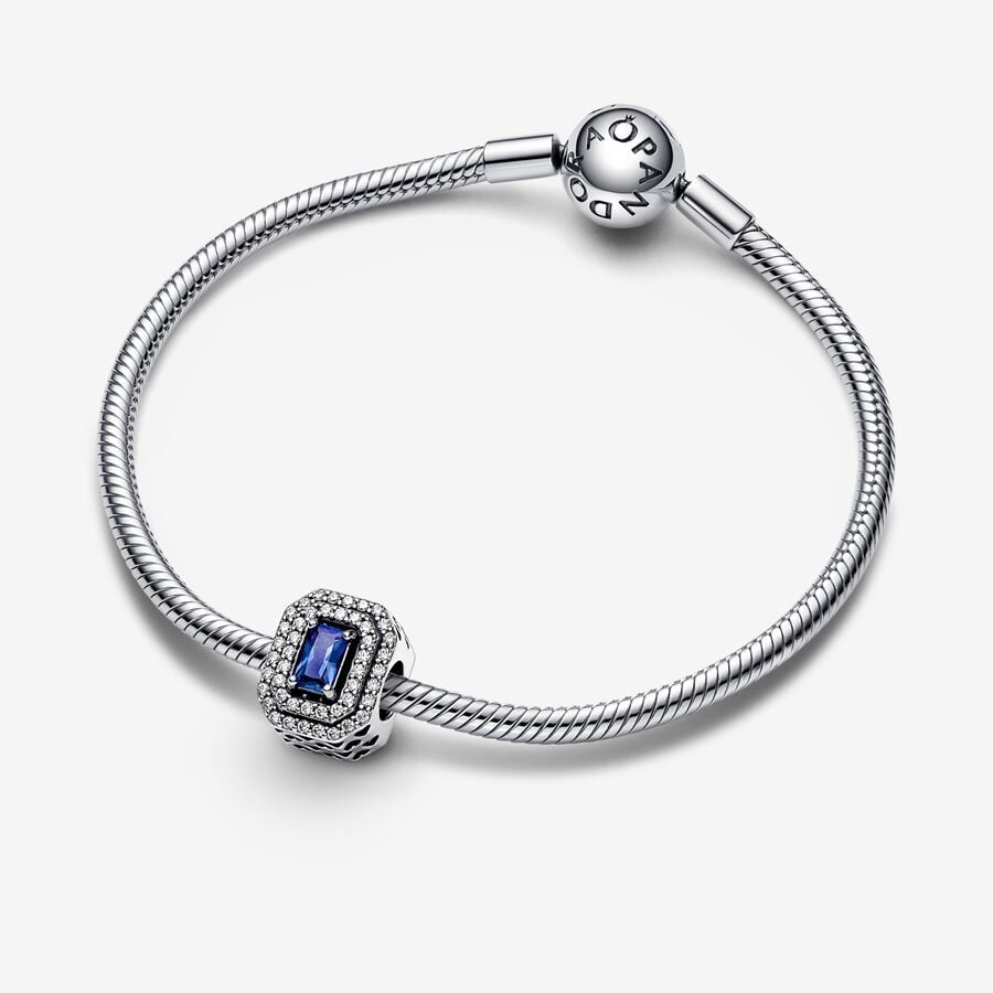 Pandora Timeless Blue Sparkling Leveled Rectangular Charm