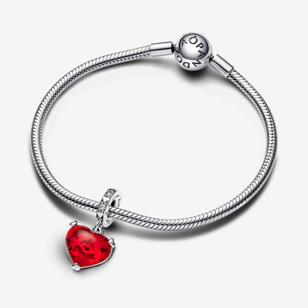 Disney X Pandora Mickey & Minnie Mouse Kiss Red Murano Glass Dangle Charm