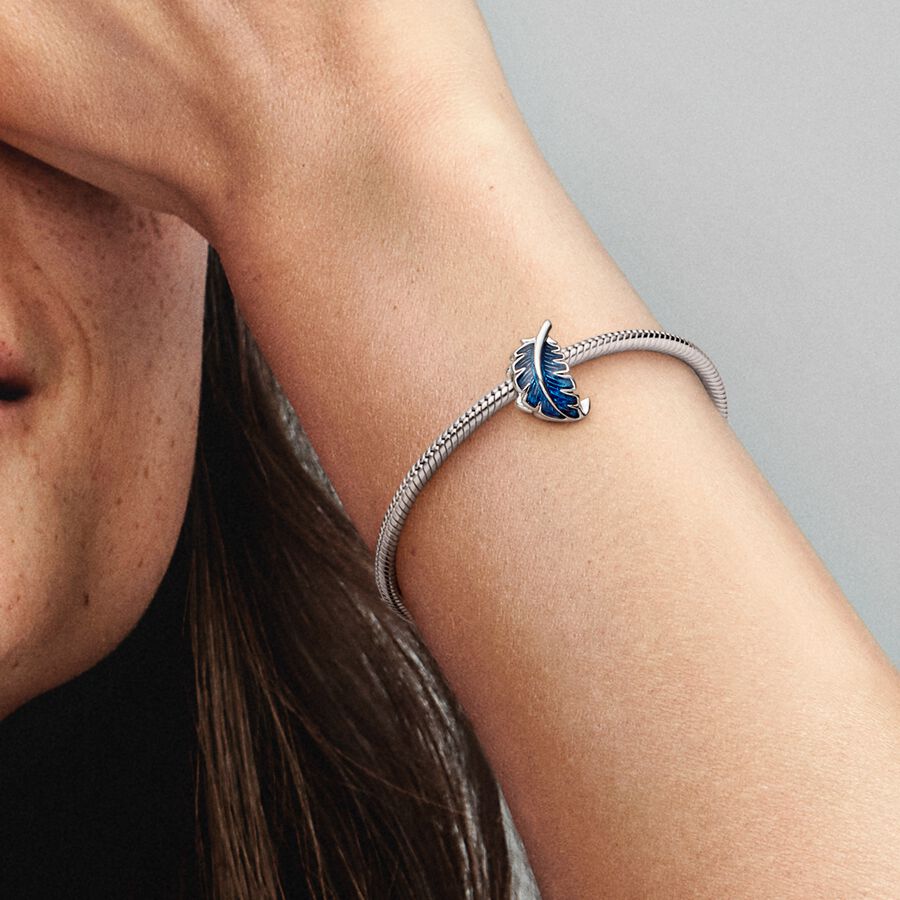 Pandora Moments Blue Curved Feather Charm