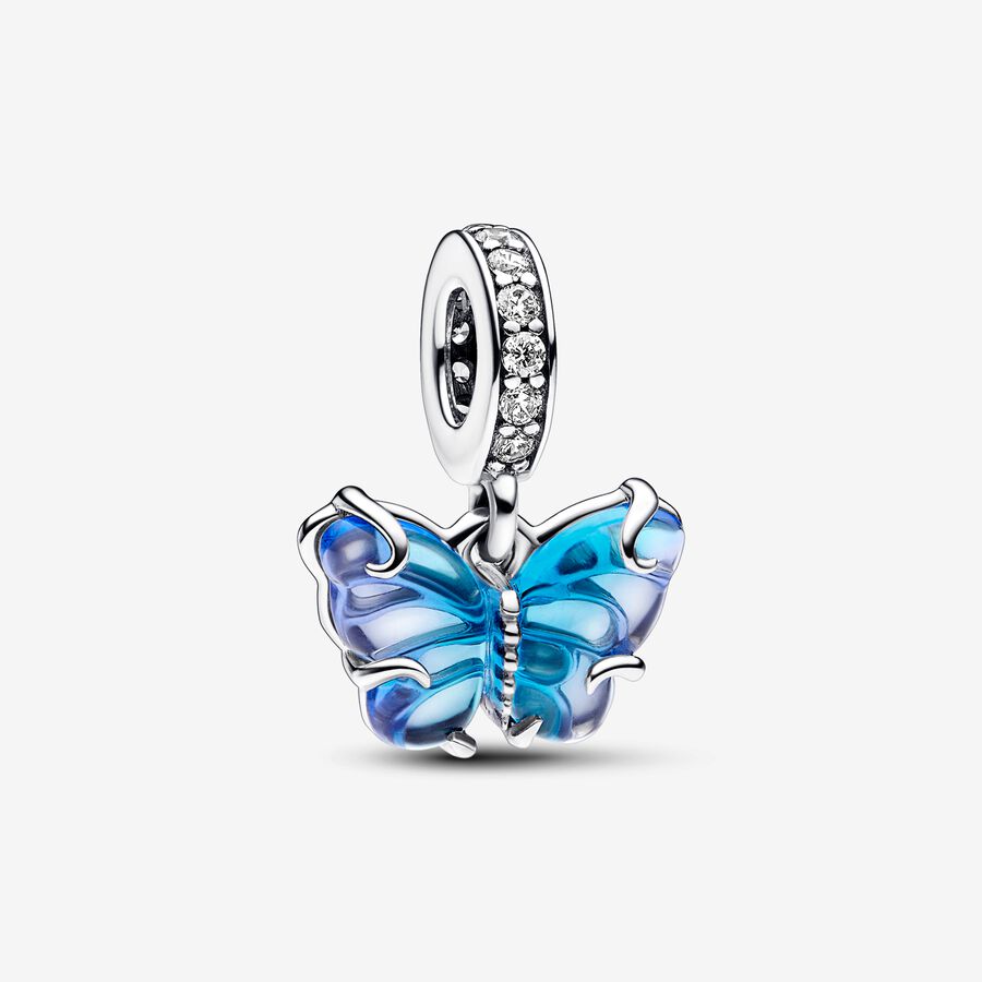 Pandora Moments Blue Murano Glass Butterfly Dangle Charm