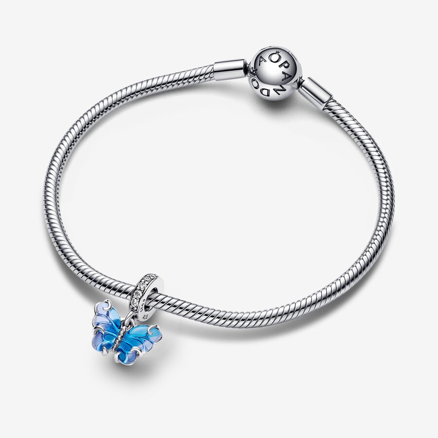 Pandora Moments Blue Murano Glass Butterfly Dangle Charm