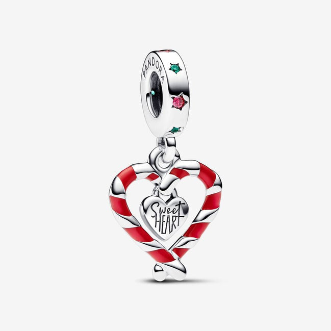 Pandora Moments Double Candy Cane Heart Christmas Dangle Charm