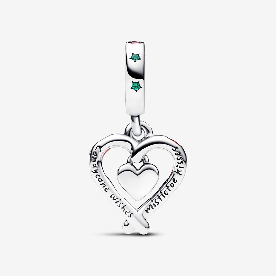 Pandora Moments Double Candy Cane Heart Christmas Dangle Charm