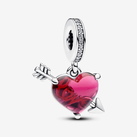 Pandora Moments Red Heart And Arrow Murano Glass Dangle Charm