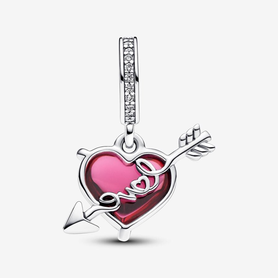Pandora Moments Red Heart And Arrow Murano Glass Dangle Charm