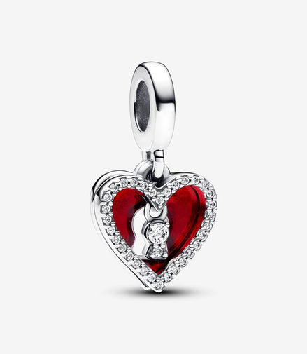 Pandora Moments Red Heart And Keyhole Double Dangle Charm