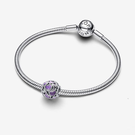Pandora Moments Silver "Mom" Openwork Hearts Charm