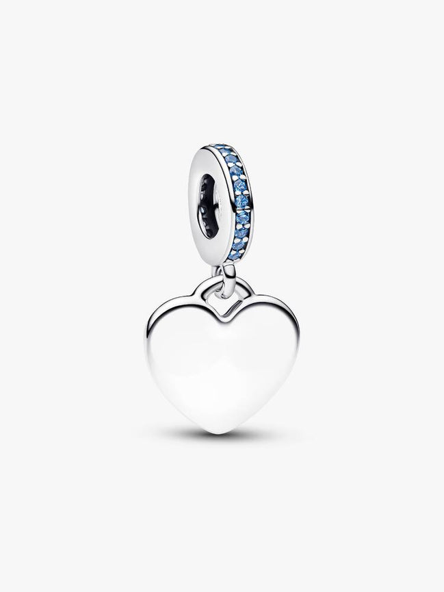 Pandora Moments Sterling Silver Engravable Heart Dangle With Moonlight Blue Crystals Charm