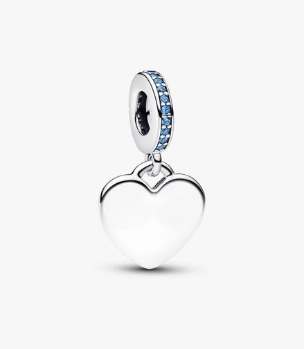 Pandora Moments Sterling Silver Engravable Heart Dangle With Moonlight Blue Crystals Charm