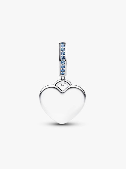 Pandora Moments Sterling Silver Engravable Heart Dangle With Moonlight Blue Crystals Charm