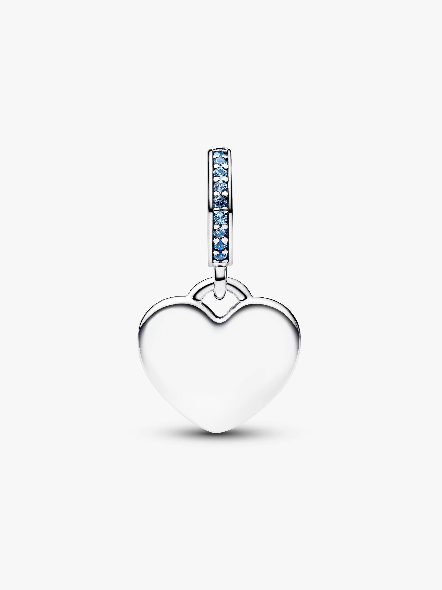 Pandora Moments Sterling Silver Engravable Heart Dangle With Moonlight Blue Crystals Charm