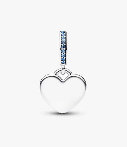 Pandora Moments Sterling Silver Engravable Heart Dangle With Moonlight Blue Crystals Charm