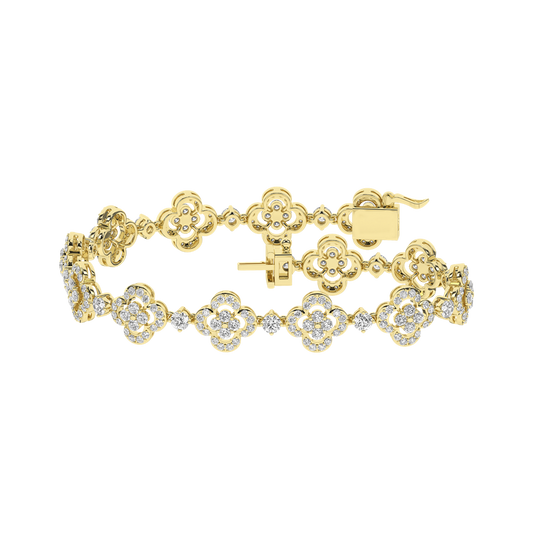 14K Yellow Gold 4 CTW Lab Grown Diamond Round Clover Leaf Bracelet