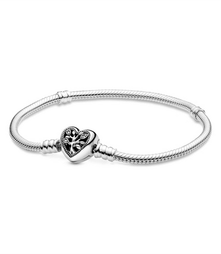 Pandora Moments Family Tree Heart Clasp Snake Chain Bracelet Size 17