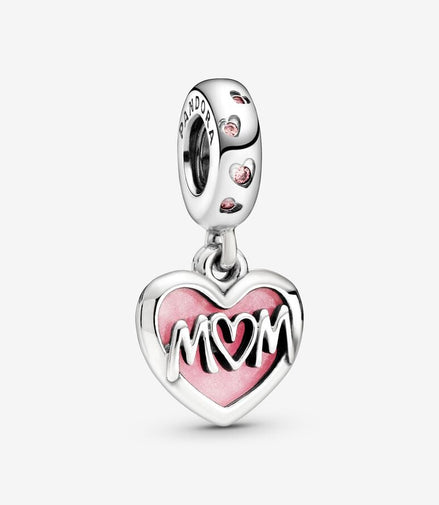 Pandora Moments "Mom" Script Heart Dangle Charm