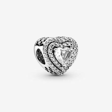 Pandora Timeless Sparkling Clear Leveled Hearts Charm