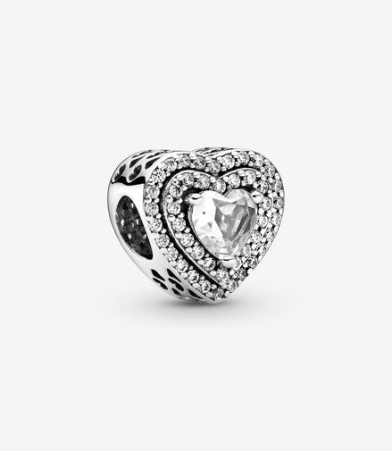 Pandora Timeless Sparkling Clear Leveled Hearts Charm