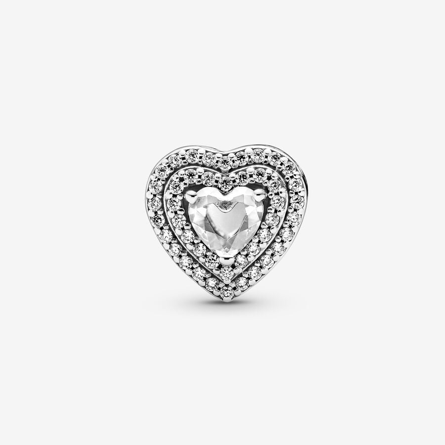 Pandora Timeless Sparkling Clear Leveled Hearts Charm