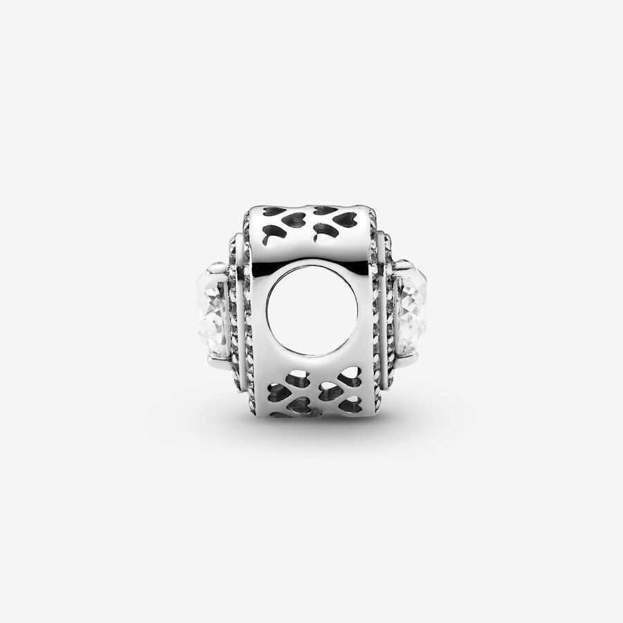 Pandora Timeless Sparkling Clear Leveled Hearts Charm