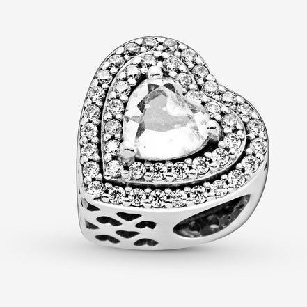 Pandora Timeless Sparkling Clear Leveled Hearts Charm
