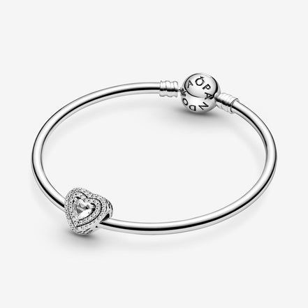 Pandora Timeless Sparkling Clear Leveled Hearts Charm