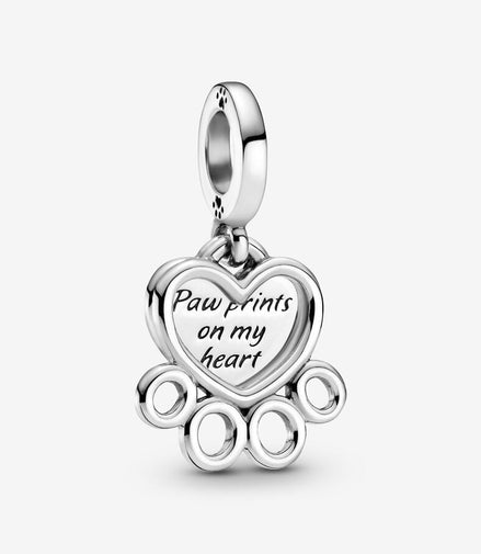 Pandora Moments Silver Hearts And Paw Print Dangle Charm