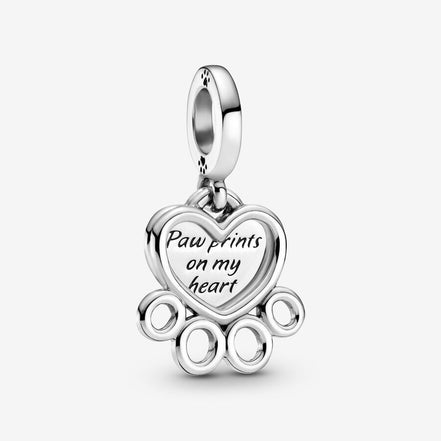 Pandora Moments Silver Hearts And Paw Print Dangle Charm