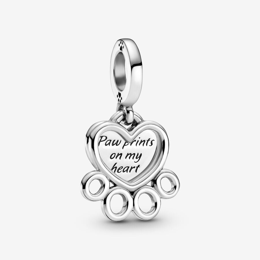 Pandora Moments Silver Hearts And Paw Print Dangle Charm