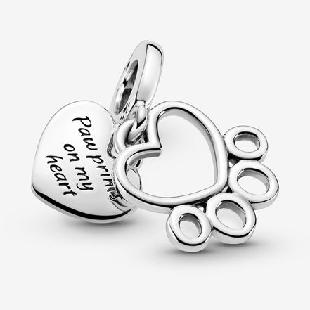Pandora Moments Silver Hearts And Paw Print Dangle Charm