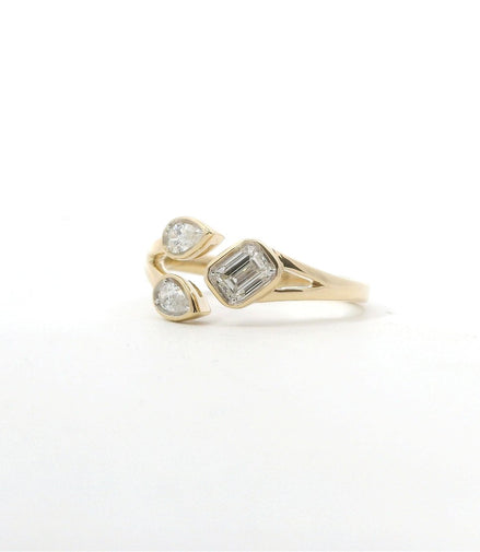 14K Yellow Gold and 0.54 CTW Emerald and Pear Shaped Diamond Ring