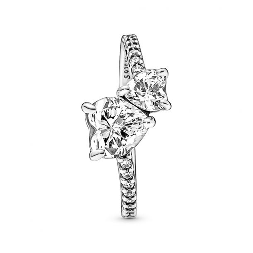 Pandora Double Heart Sparkling Ring Size 7.5