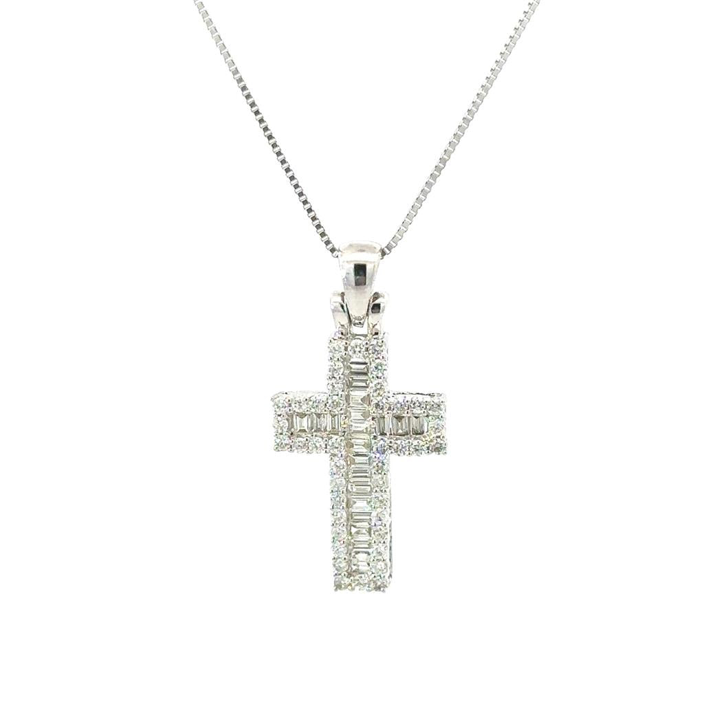 Ladies 14K White Gold And 0.56 CT Diamond Cross Necklace