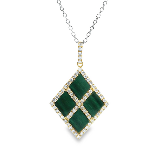 14K Two-Tone Exquisite Malachite And Diamond Pendant