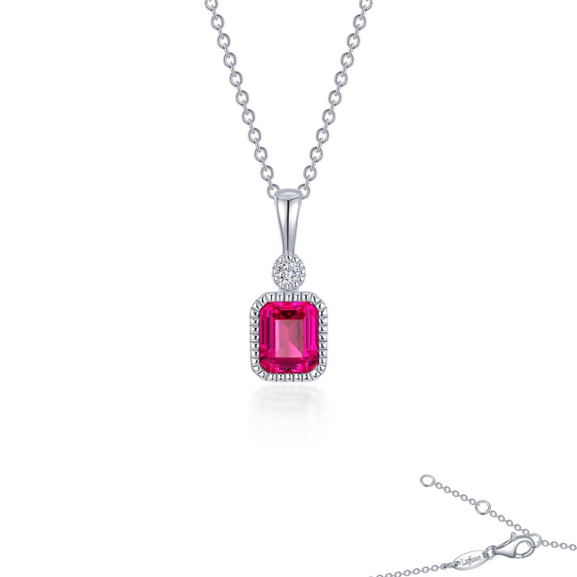 Lafonn 0.91 CTW Simulated Diamond and Ruby July Birthstone Necklace
