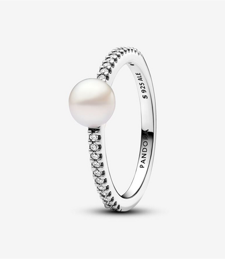 Pandora Timeless Treated Freshwater Cultured Pearl & Pavé Ring Size 7