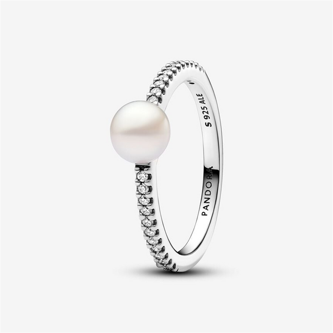 Pandora TImeless Treated Freshwater Cultured Pearl & Pavé Ring Size 7.5