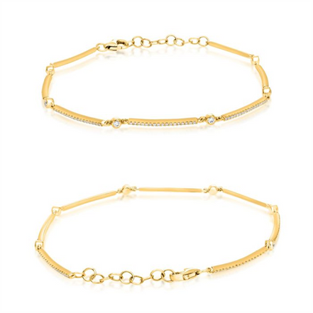 14K Yellow Gold Bar & Diamond Station Bracelet
