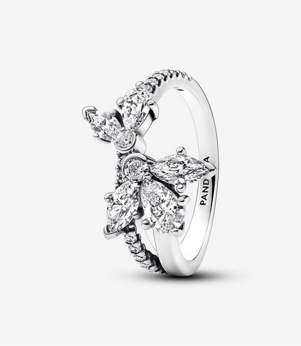 Pandora Timeless Sparkling Asymmetrical Herbarium Cluster Ring Size 8.5