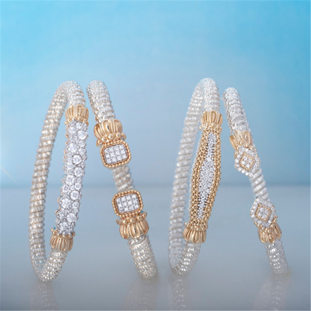 Alwand Vahan 14K Yellow Gold and Sterling Silver Diamond Cluster 4mm Closed Bracelet