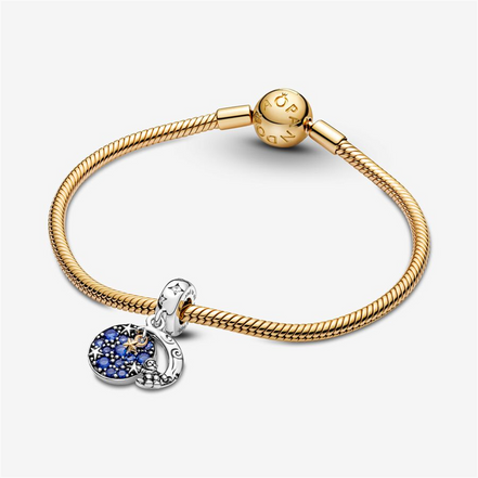 Pandora Moments Santa Claus On The Moon Double Dangle Charm